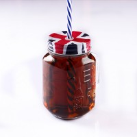 Custom logo mason jar honey glass jar with metal lid